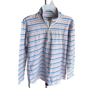 T by Talbots Women's Striped High Neck 1/4 Zip Top Blue Blue Multi